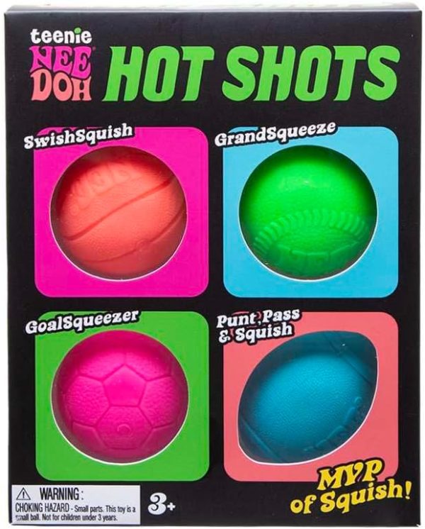 Schylling NeeDoh Hot Shot Teenie Needoh 4 Pack - Sensory Squeeze Toy - 1.5 in Diameter - Colors May Vary
